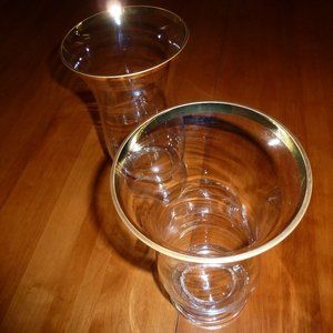 Two Glass Hurricanes with Gold Trim